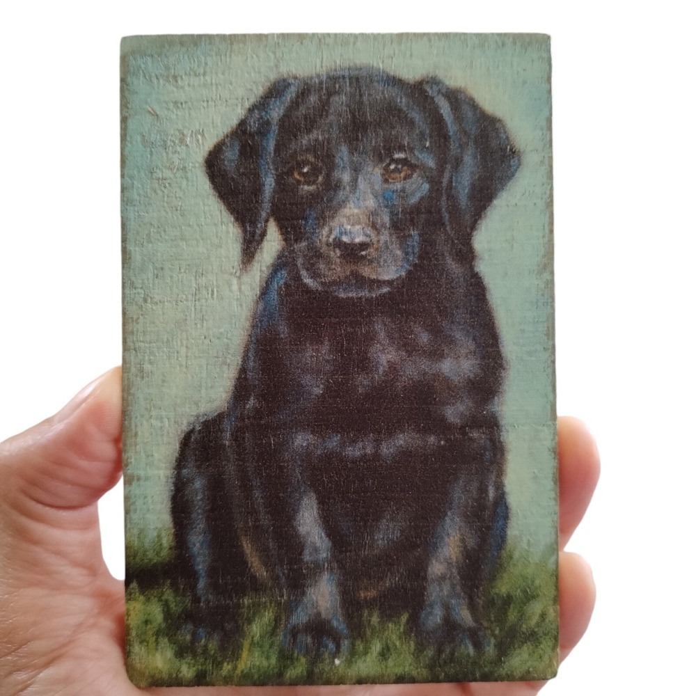 Primitives by Kathy Black Lab Labrador Wood Sign Magnet Home Decor Gift 4.5"x3"